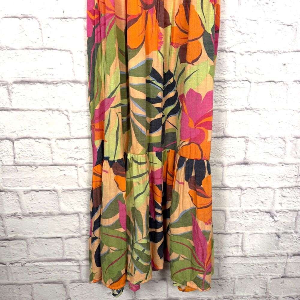 Sharagano Tropical Print Midi Dress Womens PL Short Sleeve Tiered Boho Vacation - Picture 7 of 12